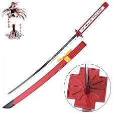 Katana Murasame de Akame ga Kill, réplica de la espada maldita de Akame con hoja oscura y empuñadura roja.