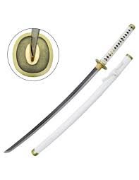 atana Wadō Ichimonji de One Piece inspirada en Roronoa Zoro, espada japonesa con empuñadura y vaina blancas decorativa.